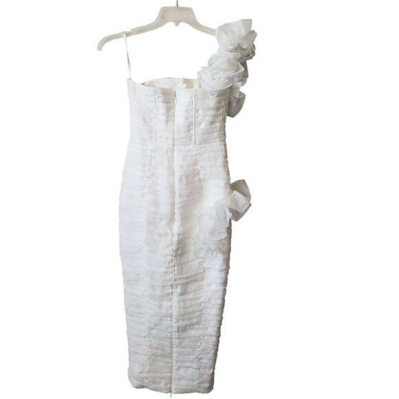 Eliya the Label White Ruched Ruffle Strap Vanuatu Midi Dress Bride Bachelorette - Picture 5 of 15